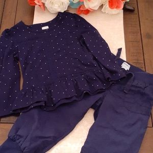 EUC Royal navy blue peplum dot top lined pants 24